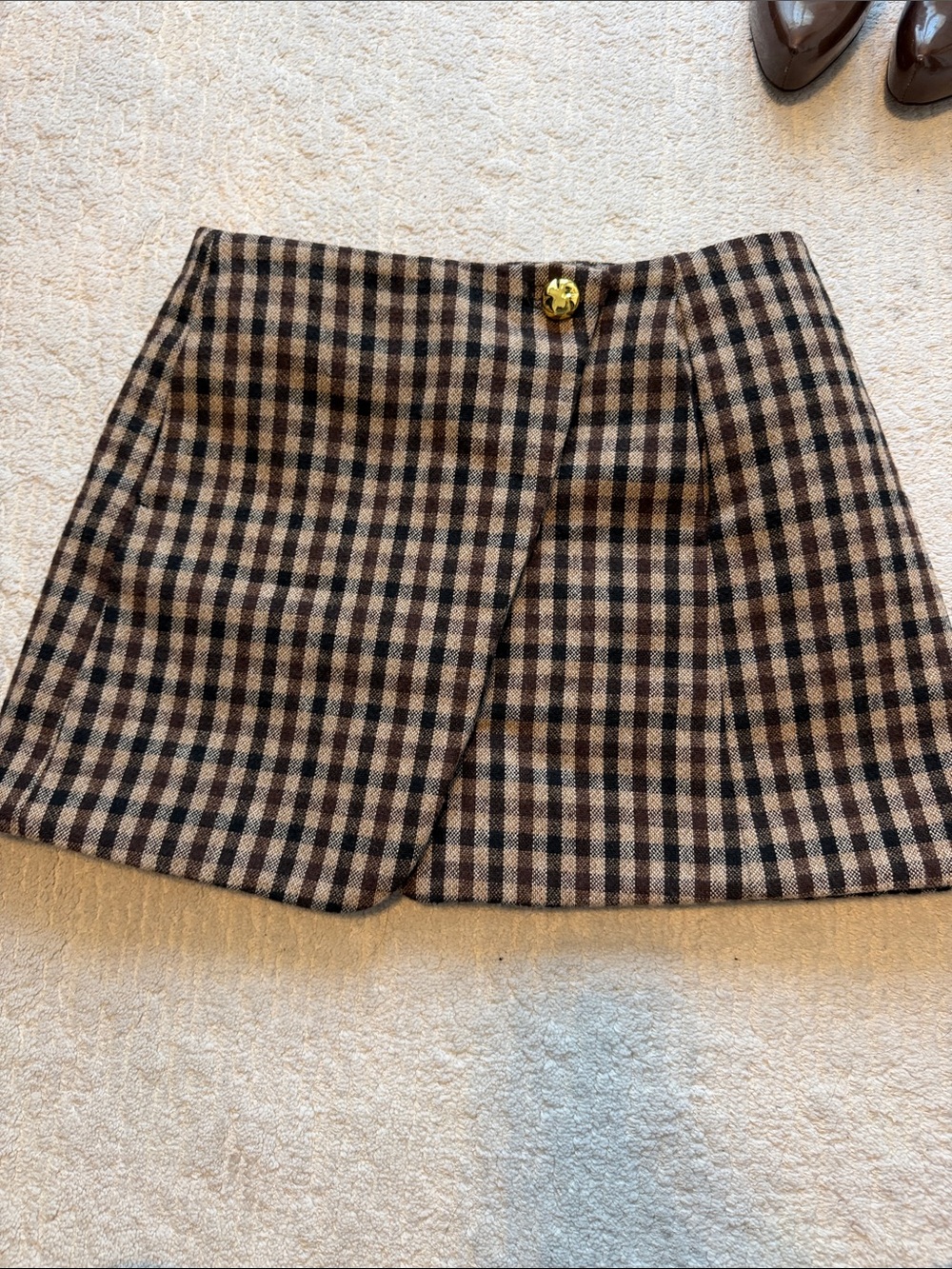 Checked Mini Skirt in Brown and Black